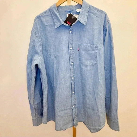 Levi's Men's 2XL Blue Denim Long Sleeve Button-Up Shirt Casual Chambray - Picture 5 of 14